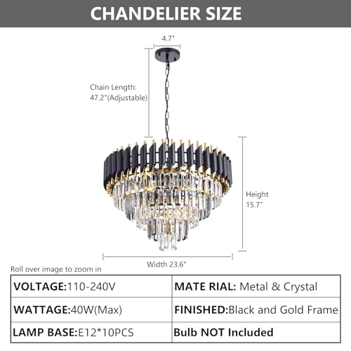 Crystal Chandelier 24Inch 5 Tiers Smoke Grey and Gold 10 Lights