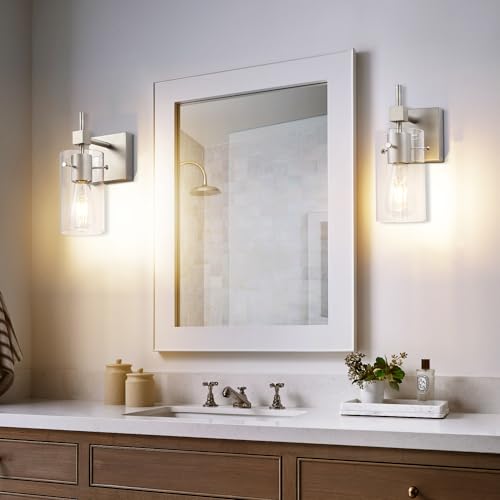 1 Light Vintage Vanity Light Brushed Nickel Bathroom Light Fixture Over Mirror for Bath Glass Shade Wall Light Modern Light Fixture