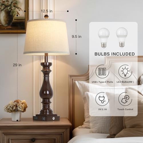 29" Tall Vintage Table Lamps Set of 2 (Dark Brown)