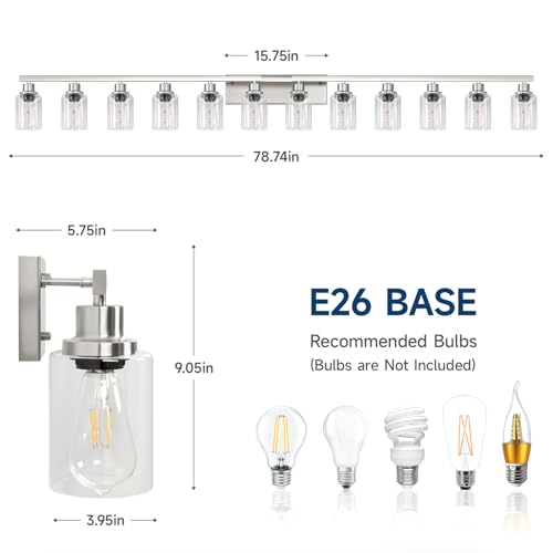 Brushed Nickel Bathroom Vanity Light Over Mirror 12 Light 78in