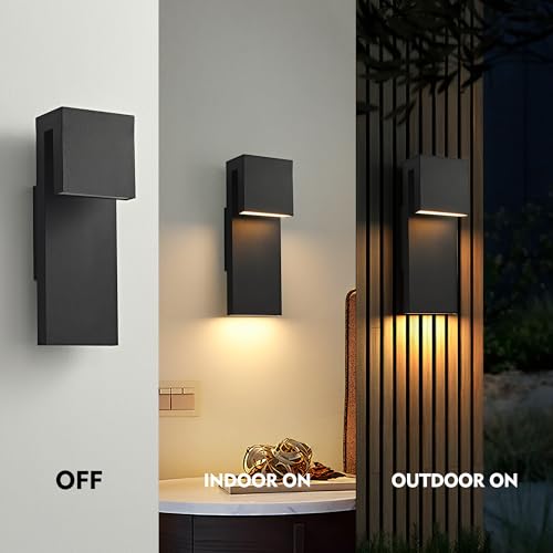 Modern LED Outdoor Wall Sconce 3000K 18W IP65 Waterproof Integrated LED Outdoor Wall Lights Anti Rust Black Porch Lights Exterior Lighting Outside Lights Fixture for Garage