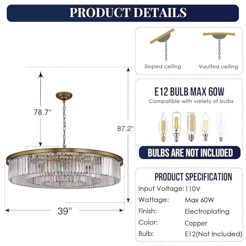 Large Crystal Chandelier Modern Luxury Pendant Ceiling Lights Fixture 18