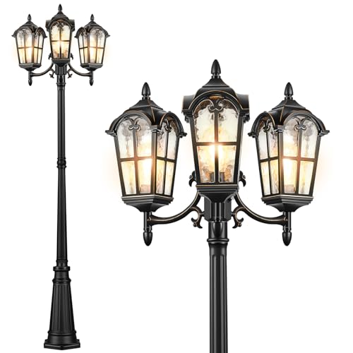 Black Outdoor Post Light with 3