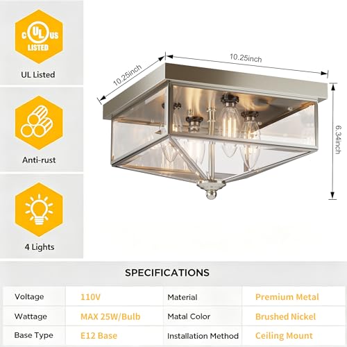 Farmhouse Style Square Flush Mount Ceiling Light