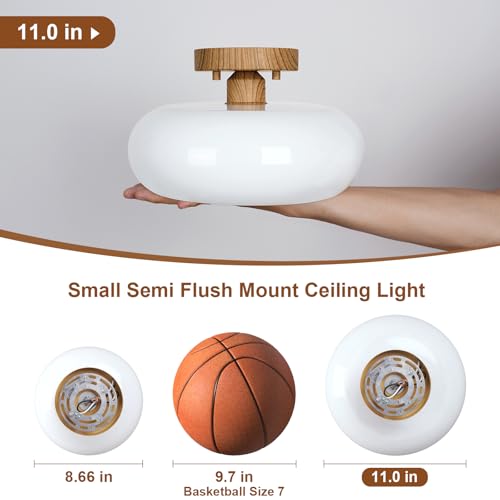 Mid Century Modern Faux Wood Semi Flush Ceiling Light 11.0 Inch