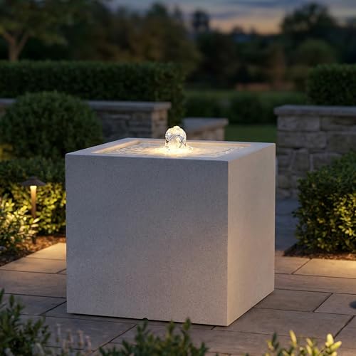 Sunnydaze 17.5" Modern Square Bubbler Fountain with LED Light & Pump