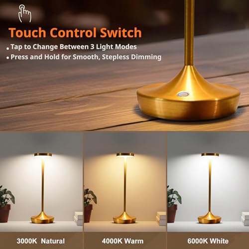 Gold Cordless LED Table Lamps Rechargeable 6000mAh