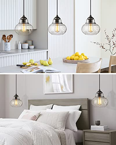 8 Inch Globe Pendant Light Bubble Glass Industrial Kitchen Island Hanging Pendant Light Fxiture Modern Hand Blown Seeded Glass for Farmhouse Dining Room Bar Bedroom Living Room Black
