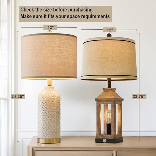 24.25" Table Lamps Set of 2 Modern White Ceramic Lamps Living Room Bedroom (2 Count)