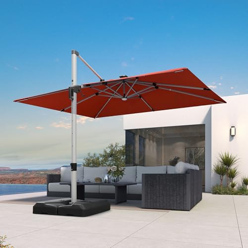 Patio Umbrella with Base 9' X 12' Solar LED Light