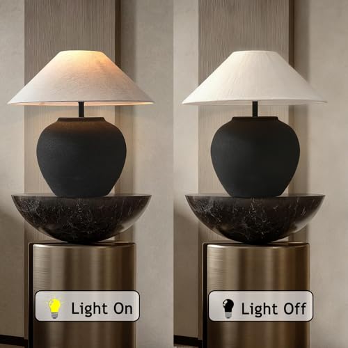 18.8" Black Vintage Distressed Ceramic Pot Table Lamp with Fabric Shade Rustic Farmhouse Table Lamps for Living Room Decorative Bedside Nightstand Lamp for Living Room Hotels Office