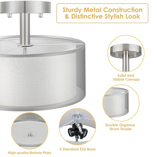 3 Light Semi Flush Mount Ceiling Light Fixture