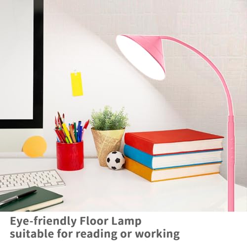 Floor Lamp 18W Upgraded Bright LED Floor Lamps for Living Room Bedroom with Gooseneck Stepless Dimming & Color 76inch Tall Standing Lamp with Remote & Touch Control Work with Smart Plug (Pink-76inch)