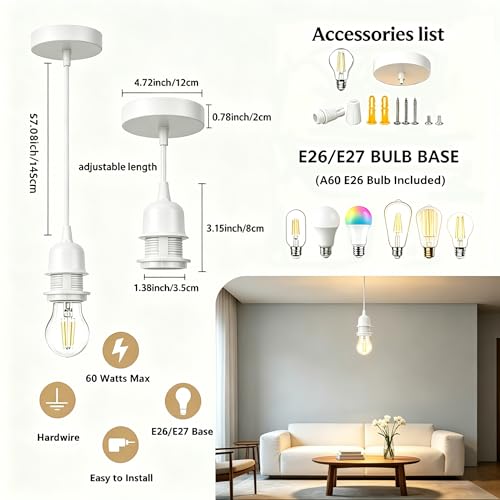 UL Listed]White Pendant Light Kit Industrial