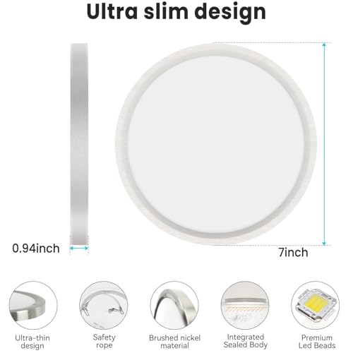 7 Inch Nickel Brushed Flush Mount Ceiling Light