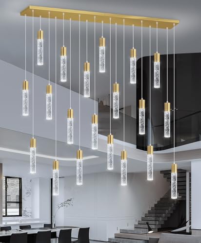 20 Lights Modern Crystal Chandeliers LED Pendant Light for Kitchen Island Dining Room Entrance Foyer Living Room 6000K Gold