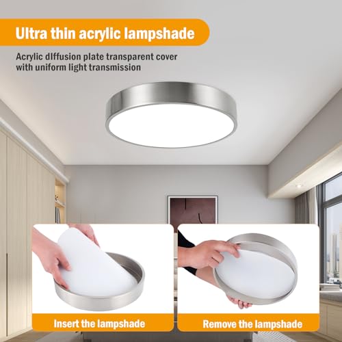 13inch Round Bathroom Ceiling Lighting Fixture (Brushed Nickel)