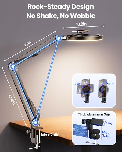 Magnetic Ring Light Overhead Camera Phone Mount for Desk
