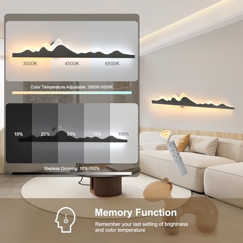 Wall Sconce with Remote Control 47.2inch Dimmable LED Wall Lights Black Led Wall Sconce Indoor Mountain Shape Wall Lamps for Living Room Bedroom Hallway