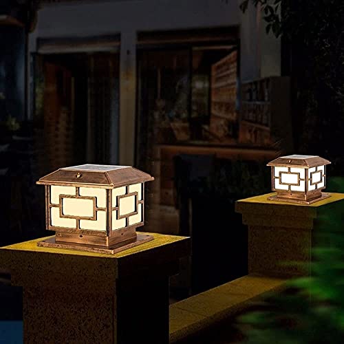 Outdoor Post Lights Square LED Solar Post Lights Outdoor Column Headlight Waterproof Cap Pillar Lamp with Remote Control for Fence Yard Garden Exterior Lantern