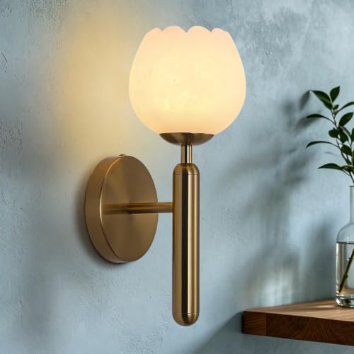 Alabaster Wall Sconces Bathroom Vanity Light Gold 12.6" 1 Pack