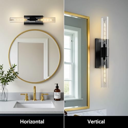 Bathroom Sconces Glass Sconces 22.8in Black Sconces Dimmable (2 Count)