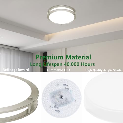 10inch LED Flush Mount Ceiling Light Fixture Dimmable Brushed Nickel (2 Count)