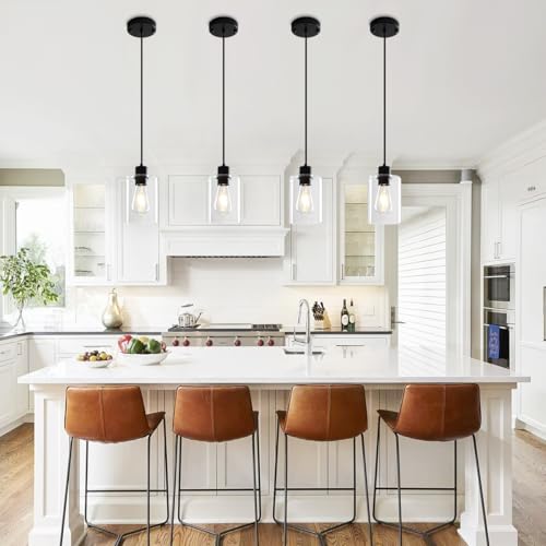 2 Pack Glass Pendant Lights Kitchen Island Black Hanging Light Fixtures