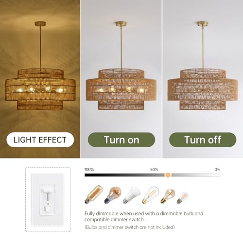 30" Rattan Chandelier for Dining Room