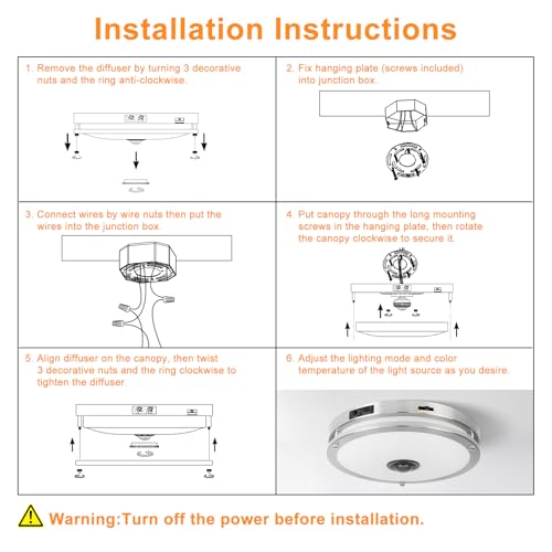 2 Pack 12" LED Motion Sensor Outdoor Ceiling Light (2 Count)