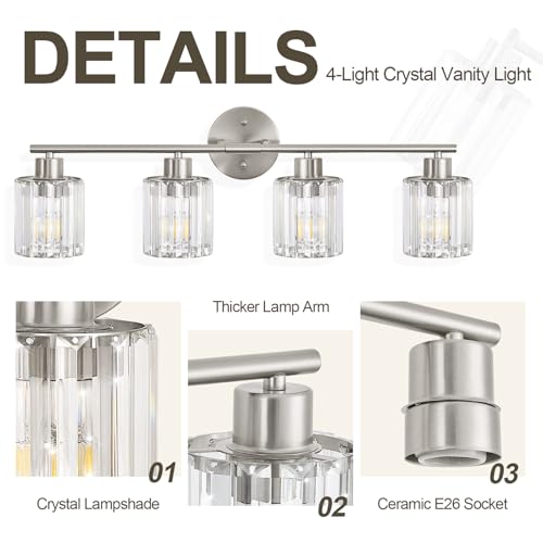 Modern Brushed Nickel Crystal Bathroom Light Fixtures