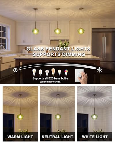 Green Glass Pendant Lights Kitchen Island with Brushed Nickel FInish