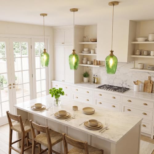 Green Glass Pendant Lights Kitchen Island (2 Count)