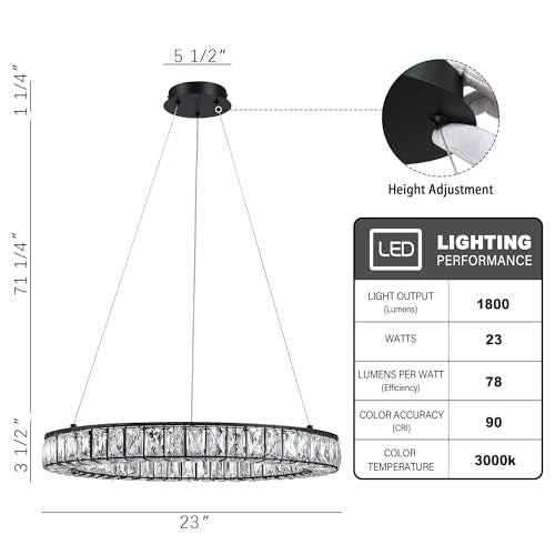 Crystal Chandeliers Modern Black LED Chandelier Adjustable LED Ceiling Light Fixtures Black Hanging Pendant Lights for Living Room Dining Room