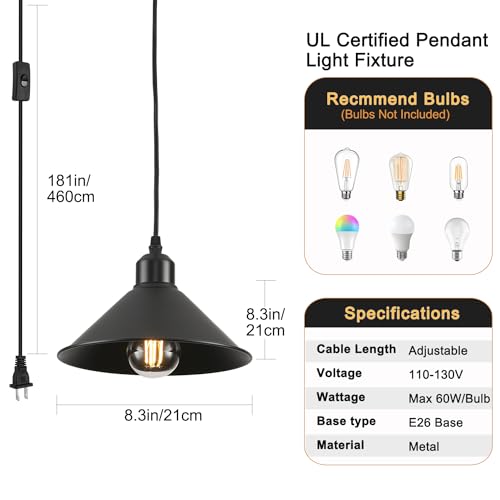 Black Plug in Pendant Light (2 Count)