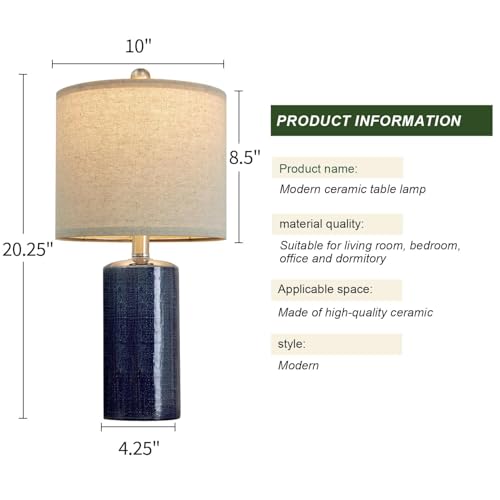 Small Table Lamps Set of 2 for Living Room 20.25" Blue Lamps Bedside Lamps (2 Count)