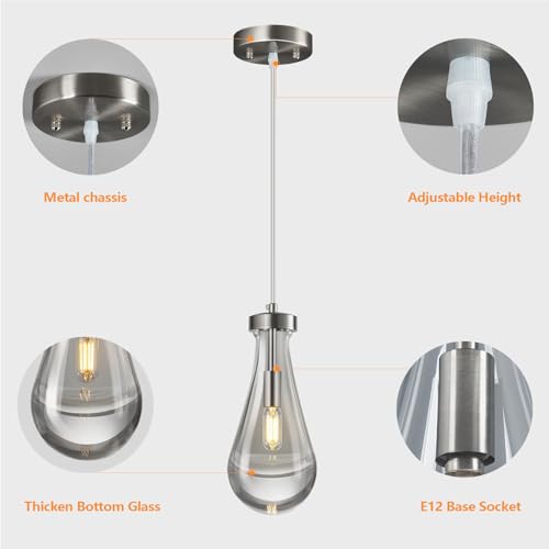 Raindrop Pendant Lights Kitchen Island Teardrop Nickel Hanging Light Fixtures Clear Solid Glass Pendant Light Modern Chandeliers for Dining Room Porch Corridor Living Room