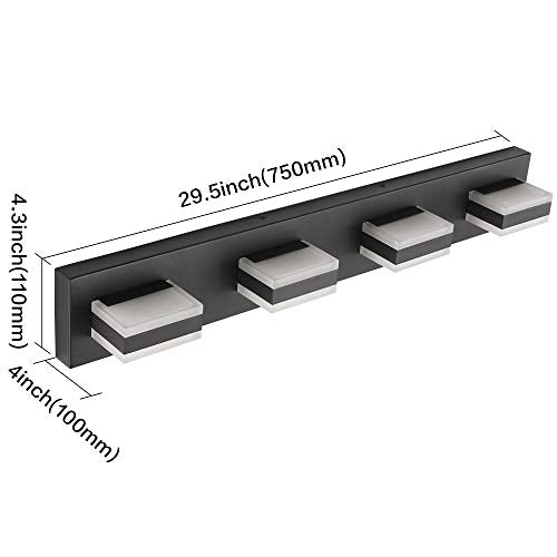 Black Bathroom Light Fixtures 4 Lights Bathroom Vanity Light LED Dimmable Matt Black Vanity Lights 32W Cool White 6000K & 0%