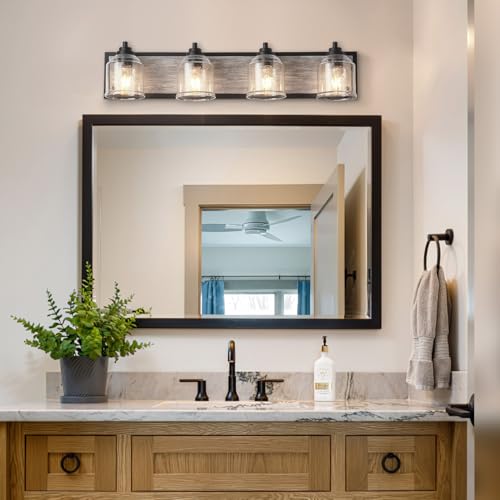32" 4 Light Farmhouse Bathroom Vanity Light with Bubble Glass