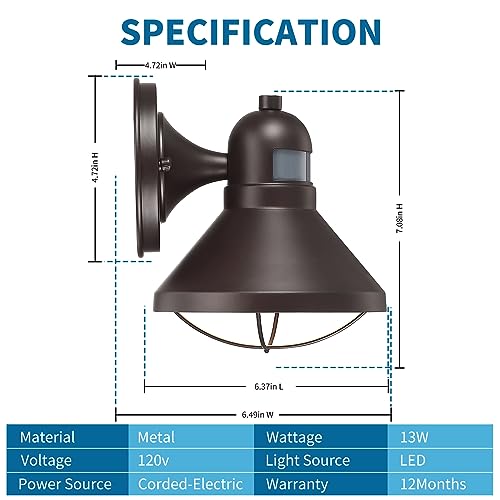 Dusk to Dawn Motion Sensor Outdoor LED Barn Light Fixture Brown