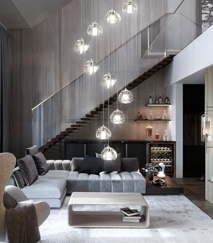 Modern Chandeliers for Dining Room Adjust High Ceiling Chandelier Light Fixtures Entrance LED Dimmable Ceiling Pendant Drops Light Remote Lights for Living Room Stairwell 2700K 6000K