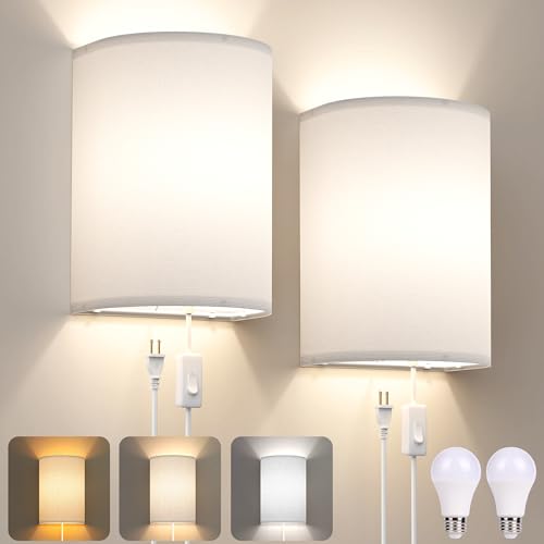 Plug in Wall Sconces Set of Two Wall Lights with On (2 Count)