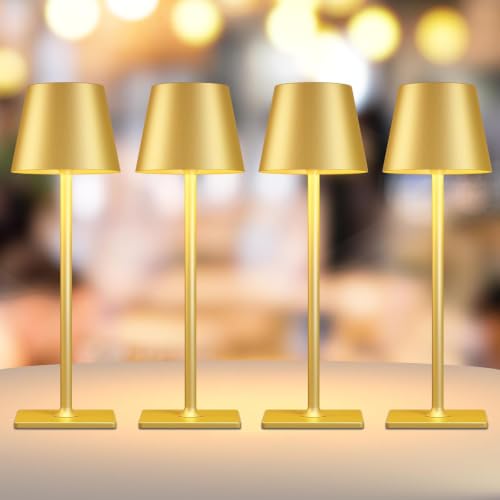 4 Pack Gold Rechargeable Led Cordless Table Lamps (4 Count)
