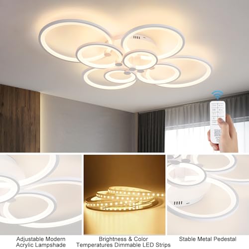 Modern LED Ceiling Lights Fixture Dimmable Flush Mount White Acrylic 8
