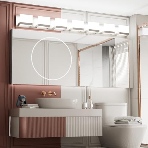 7 Lights LED Modern Vanity Light Brushed Nickel Bathroom Lighting Fixture Up and Down Bathroom Wall Light Over Mirror