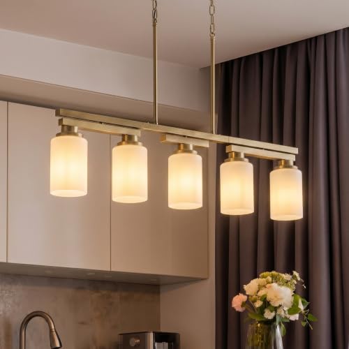 5 Light Brushed Gold Linear Chandelier