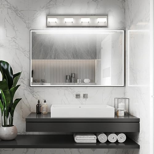 Brushed Nickel Vanity Light for Bathroom Metal Acrylic Modern LED Bathroom Light Fixtures Over Mirror