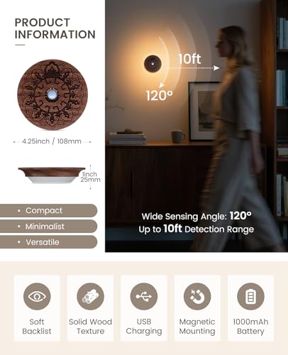 Carved Flower Wood Motion Sensor Night Light