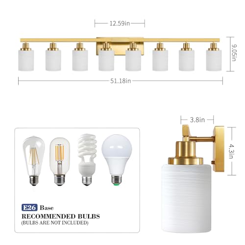 8 Light Gold Bathroom Light Fixtures Bathroom Vanity Light 52in