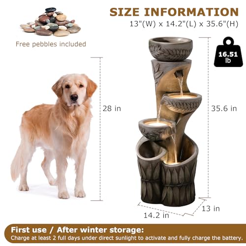 4 Tiered Solar Water Fountain Outdoor Garden Waterfall Fountains